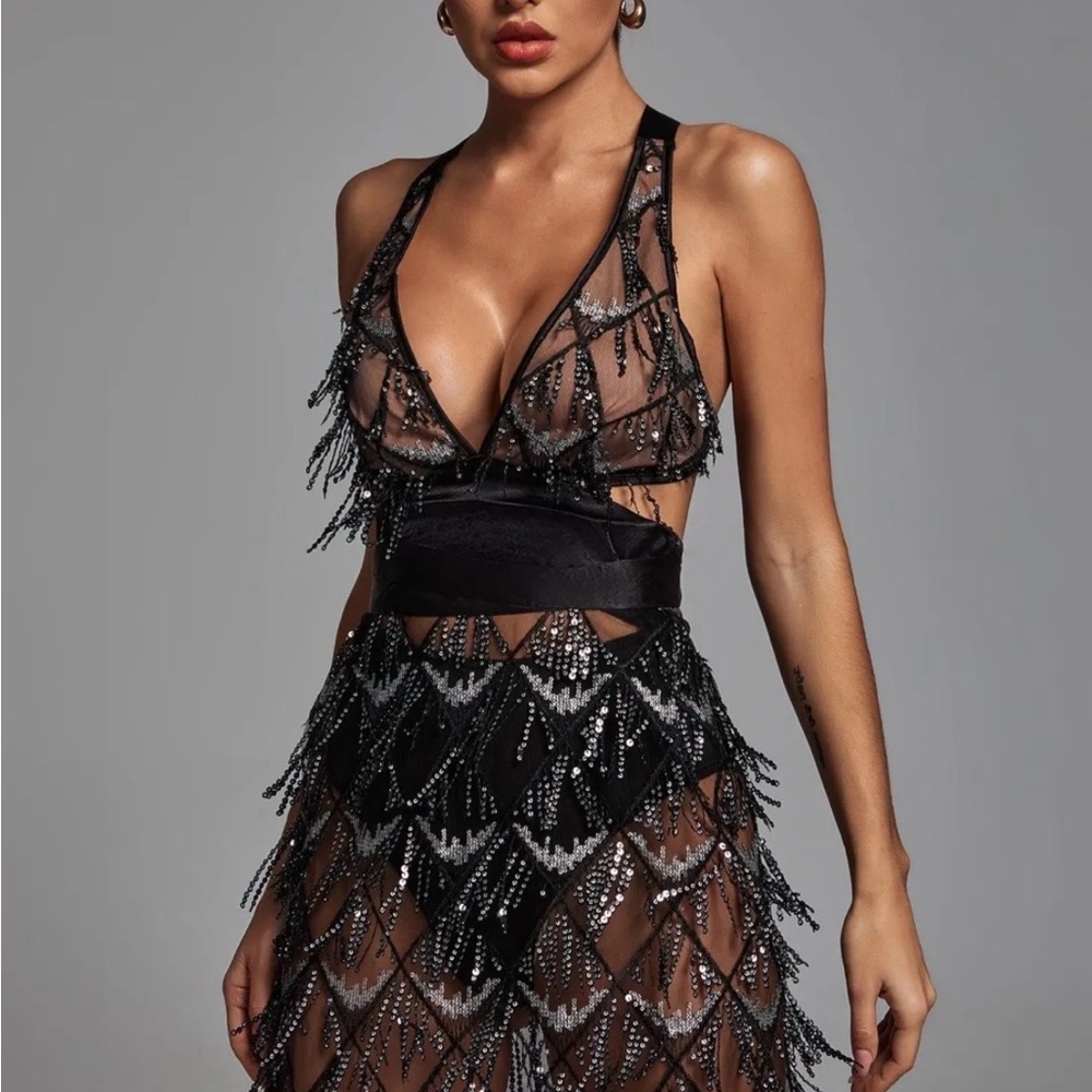 Elegant Black Sequin Mini Dress